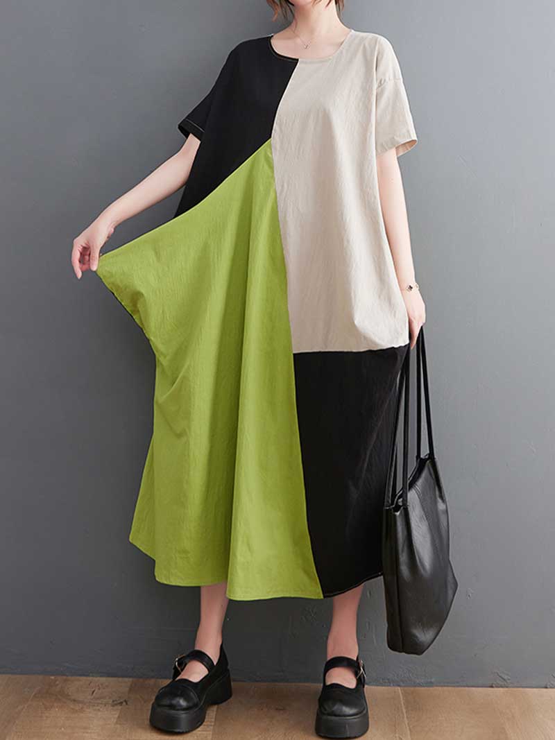 Plain Cotton Short Sleeves A-Line Dress - Image 5