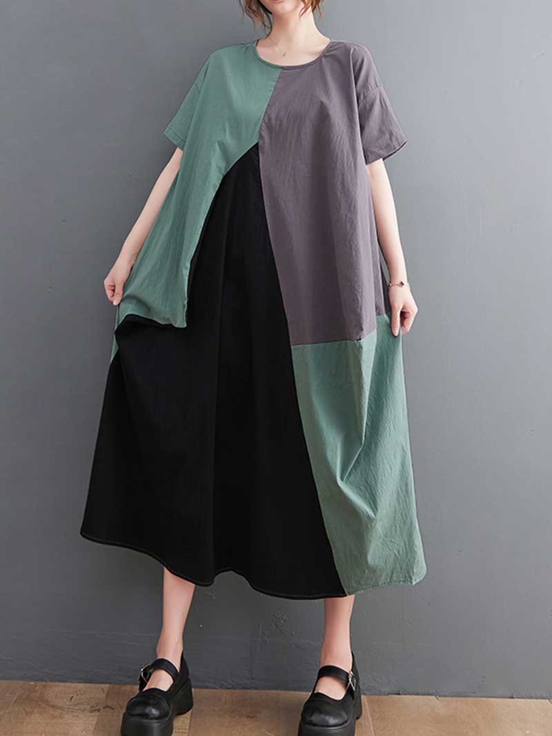 Plain Cotton Short Sleeves A-Line Dress - Image 6
