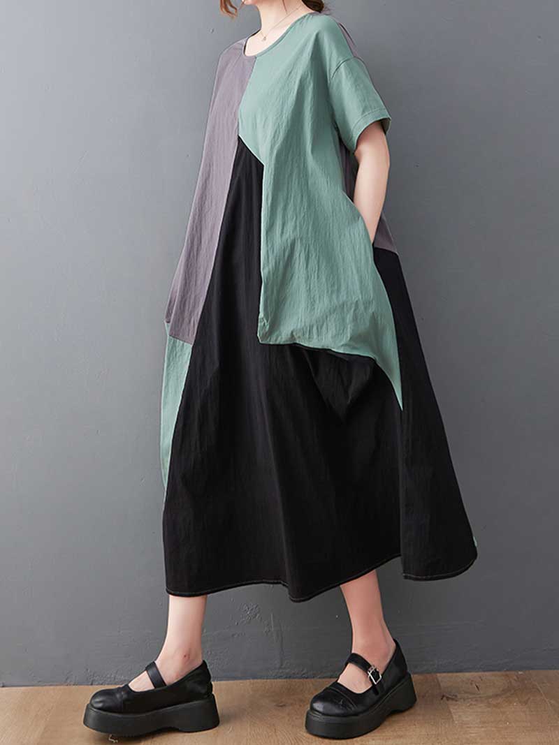 Plain Cotton Short Sleeves A-Line Dress - Image 7