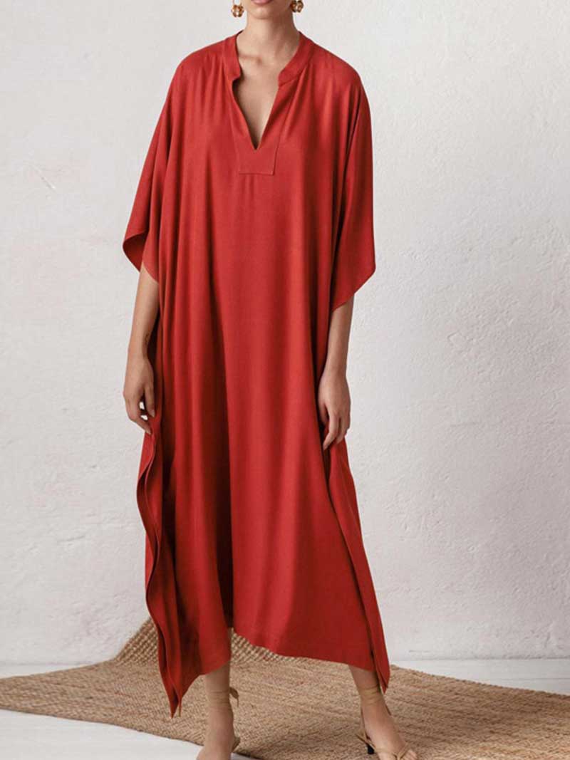 Plain Polyester Long Sleeves Kaftan Dress - Image 2