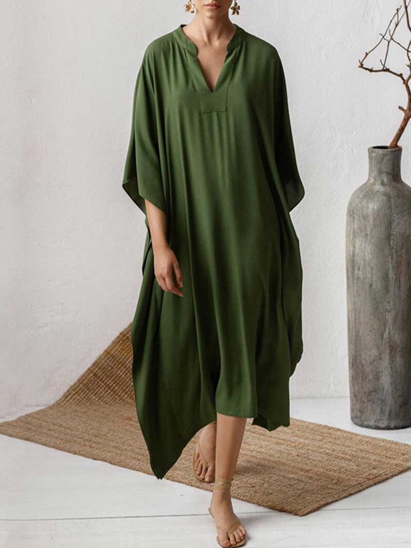 Plain Polyester Long Sleeves Kaftan Dress - Image 3