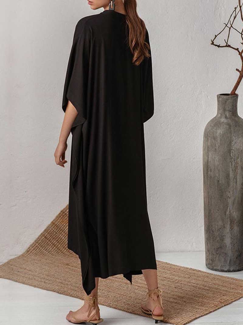 Plain Polyester Long Sleeves Kaftan Dress - Image 4