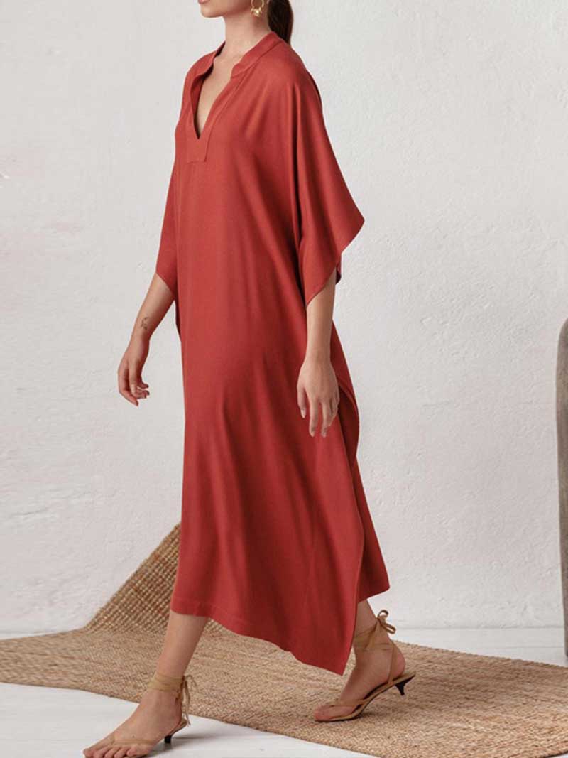 Plain Polyester Long Sleeves Kaftan Dress - Image 7
