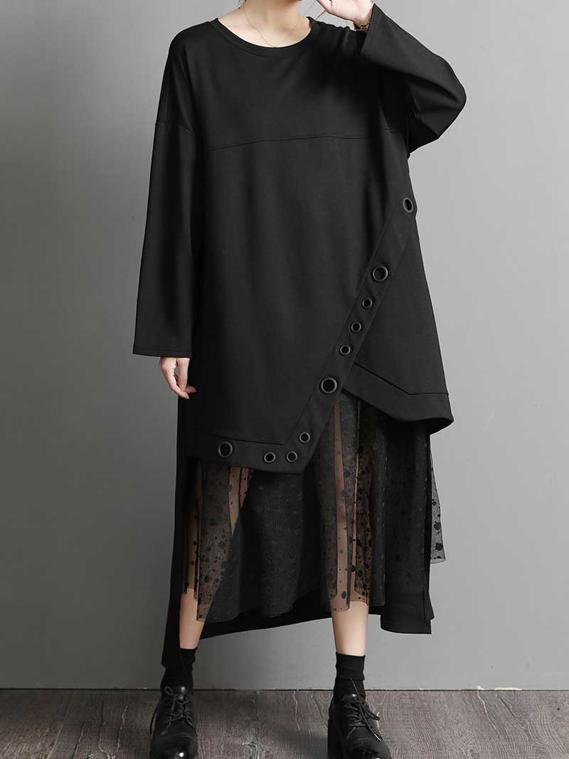 Plain Stylish Cotton Round-Neck Midi Dress - Image 4