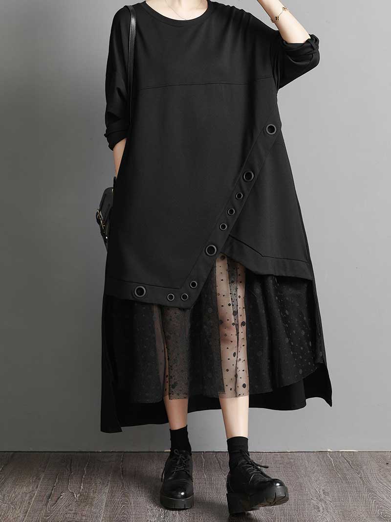 Plain Stylish Cotton Round-Neck Midi Dress - Image 6