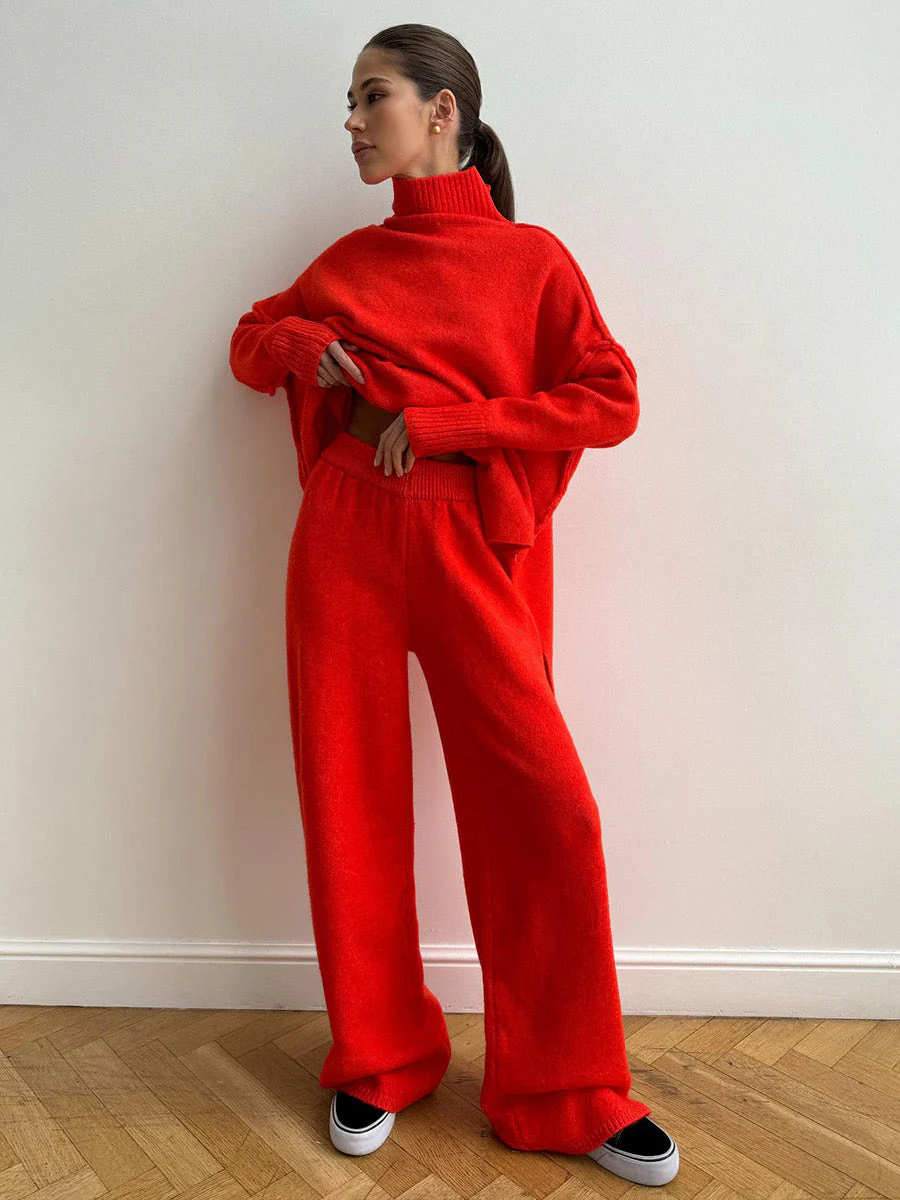 Plain Turtleneck Knit Pants Set - Image 10