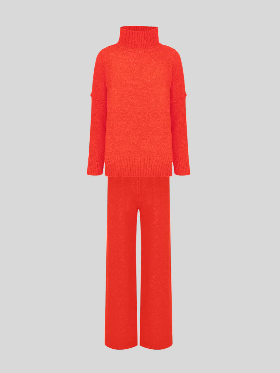Plain Turtleneck Knit Pants Set - Image 12