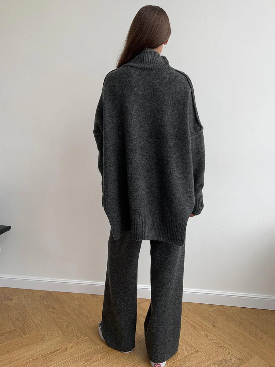 Plain Turtleneck Knit Pants Set - Image 14
