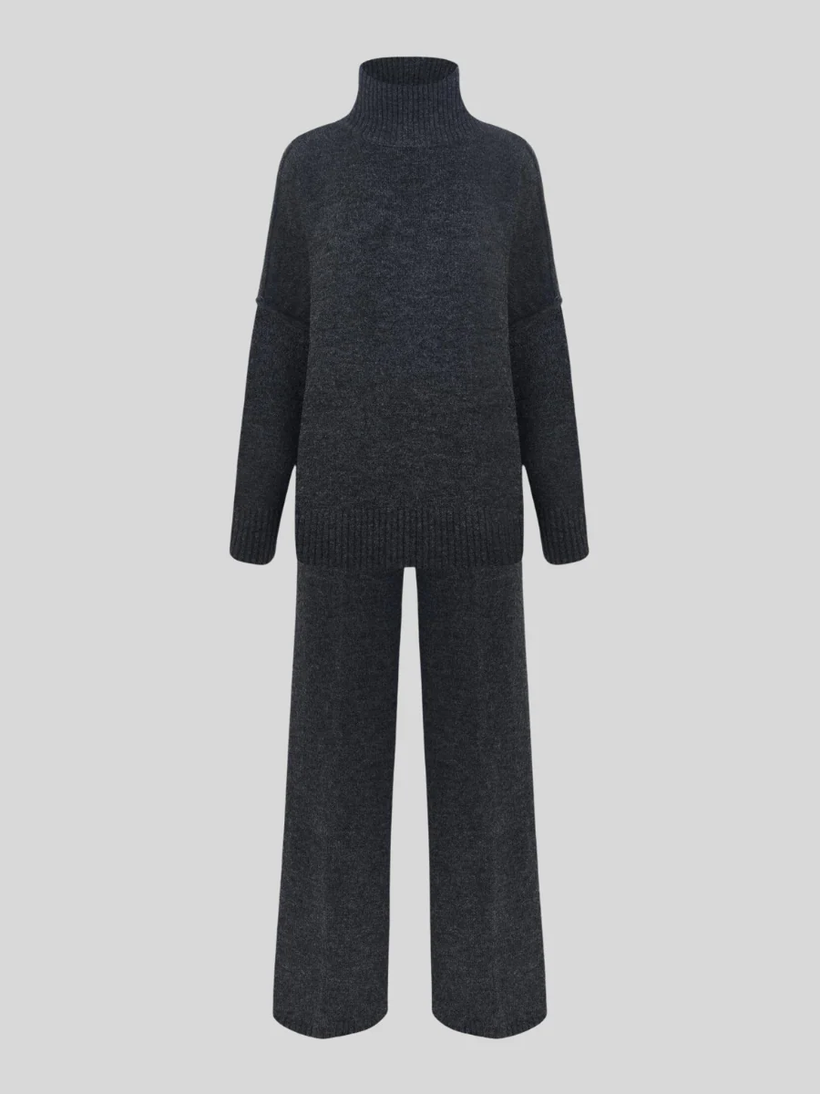 Plain Turtleneck Knit Pants Set - Image 15