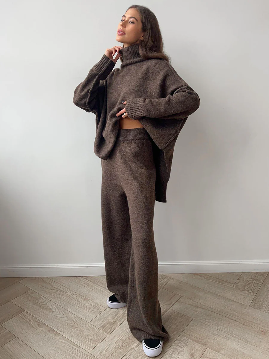Plain Turtleneck Knit Pants Set - Image 16