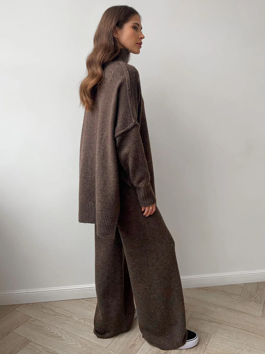 Plain Turtleneck Knit Pants Set - Image 17