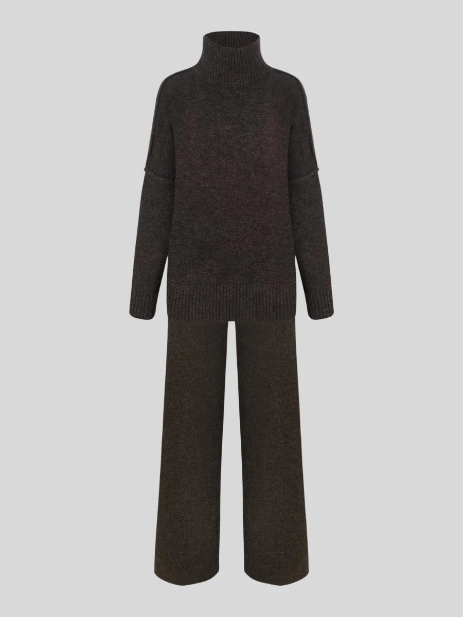 Plain Turtleneck Knit Pants Set - Image 18