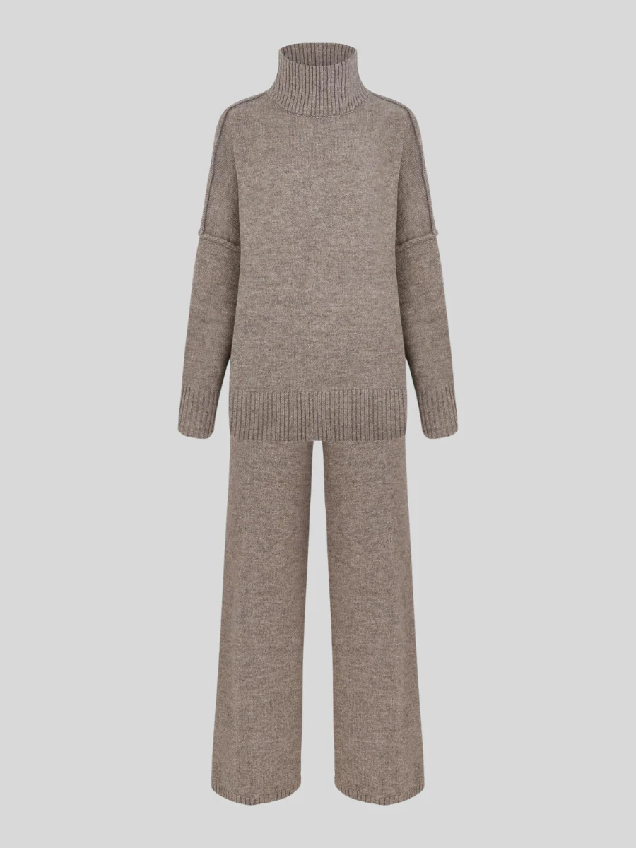 Plain Turtleneck Knit Pants Set - Image 3