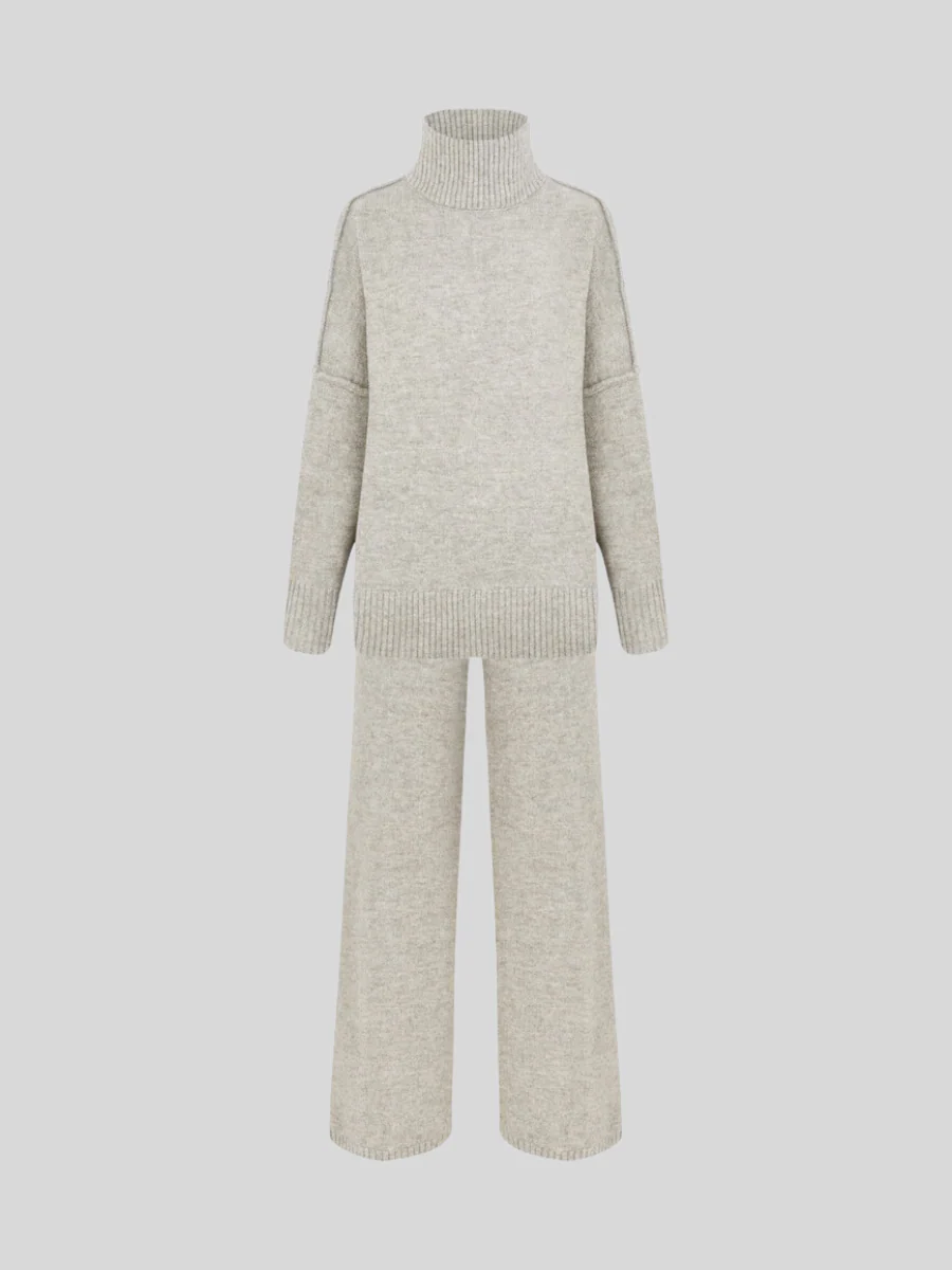 Plain Turtleneck Knit Pants Set - Image 6