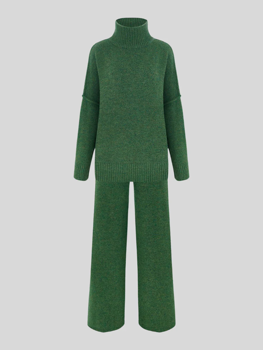 Plain Turtleneck Knit Pants Set - Image 9