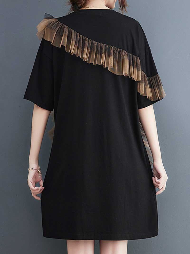 Plain With Frill Style Short Sleeves Midi Dress - Image 2
