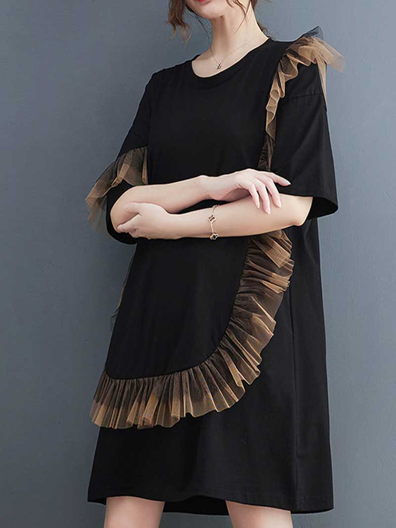 Plain With Frill Style Short Sleeves Midi Dress - Image 3