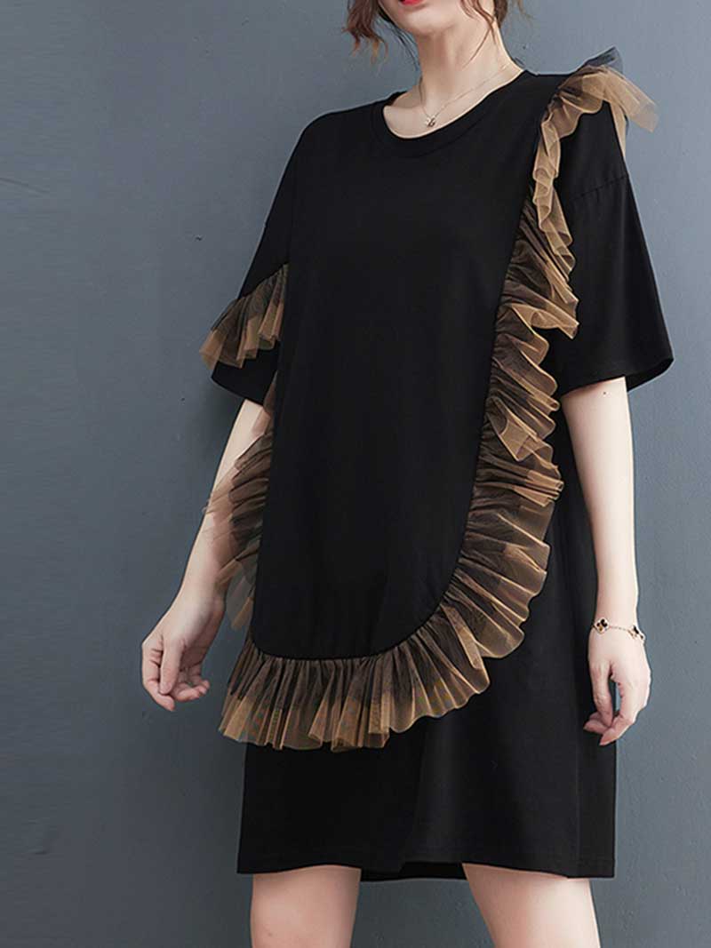 Plain With Frill Style Short Sleeves Midi Dress - Image 4