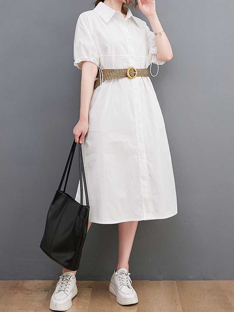 Plan Collar-Neck Cotton Shirt Dress - Image 10