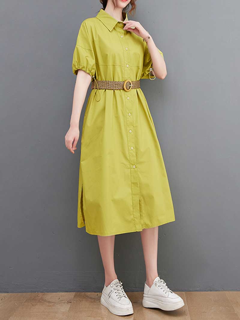 Plan Collar-Neck Cotton Shirt Dress - Image 11