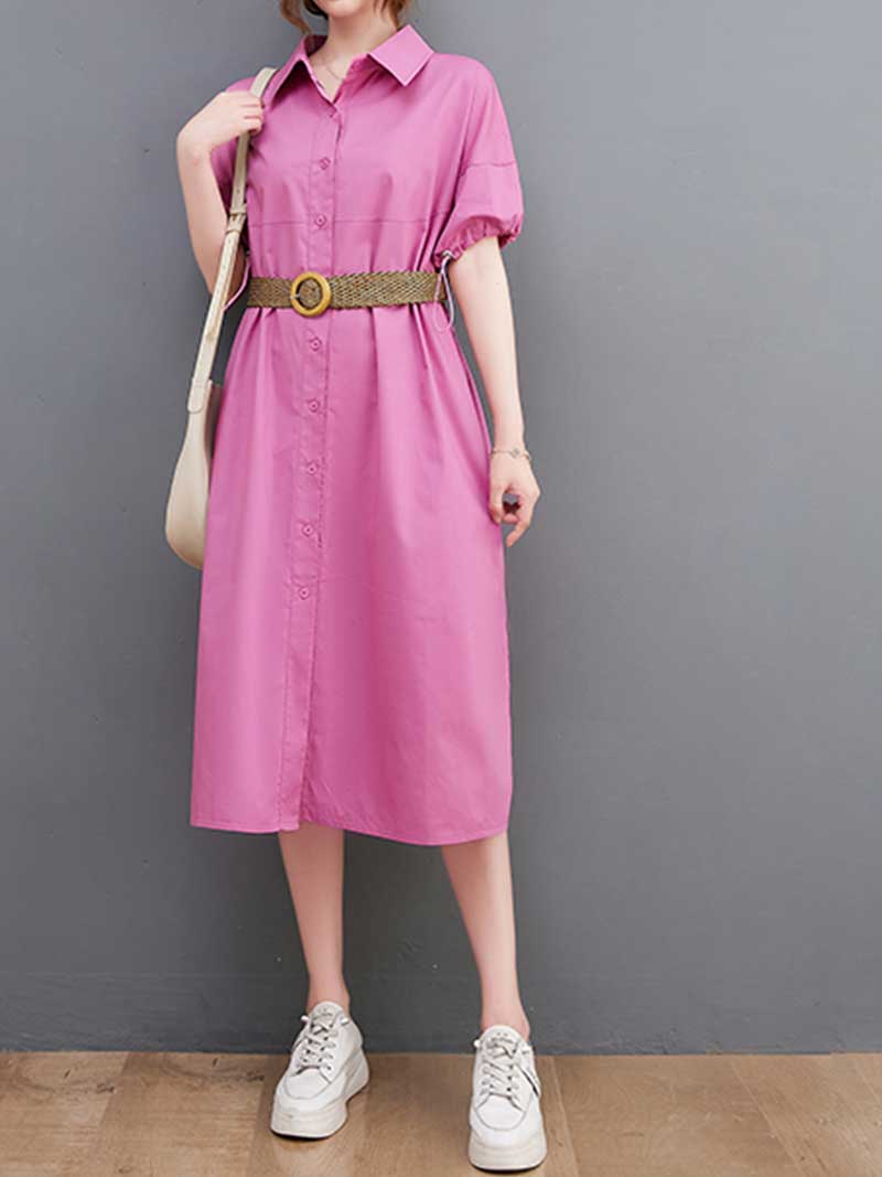Plan Collar-Neck Cotton Shirt Dress - Image 12