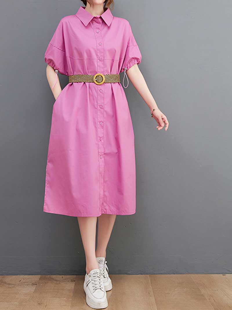 Plan Collar-Neck Cotton Shirt Dress - Image 3
