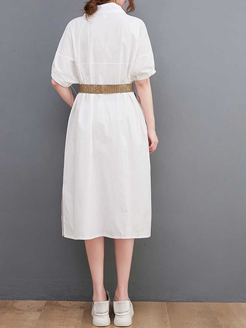 Plan Collar-Neck Cotton Shirt Dress - Image 4