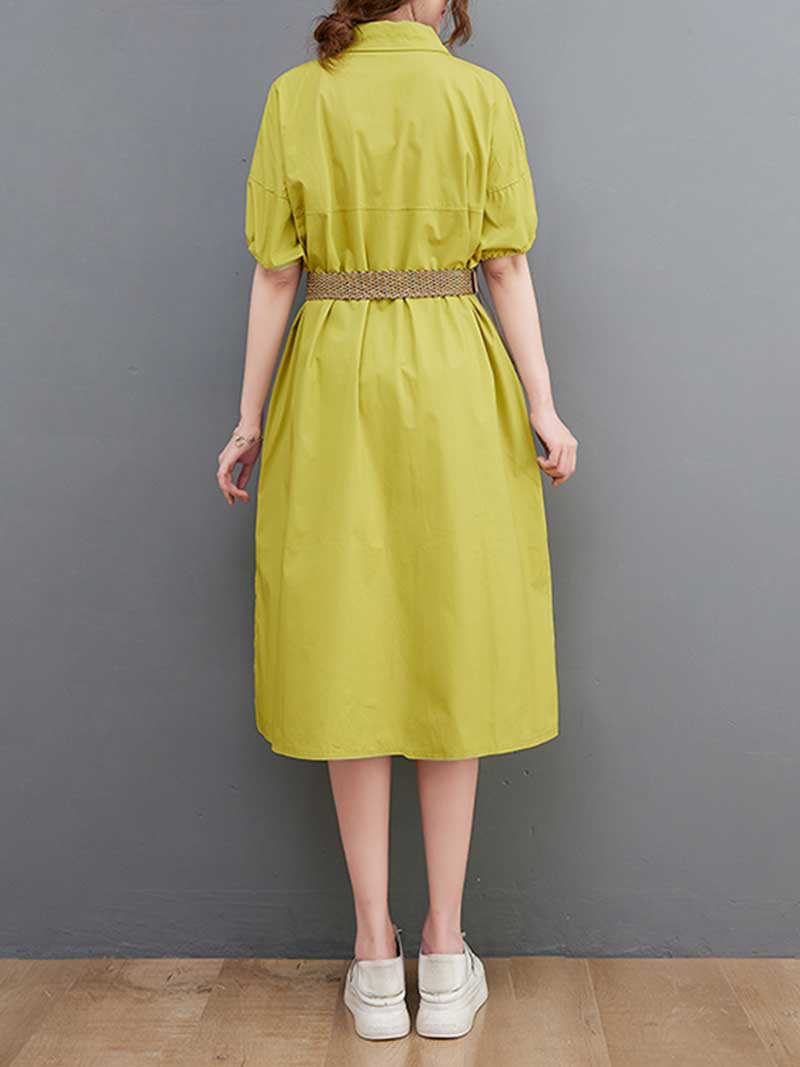 Plan Collar-Neck Cotton Shirt Dress - Image 5