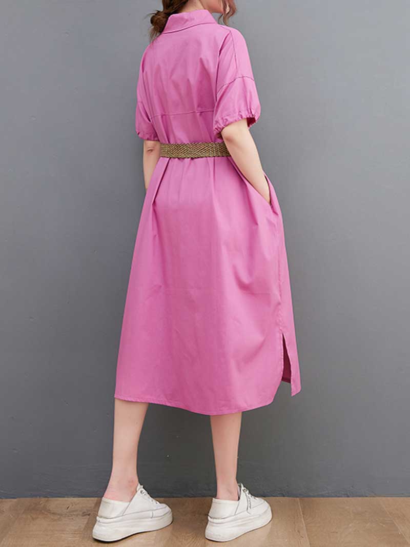 Plan Collar-Neck Cotton Shirt Dress - Image 6