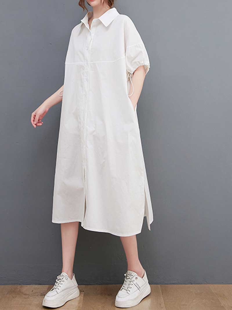 Plan Collar-Neck Cotton Shirt Dress - Image 7