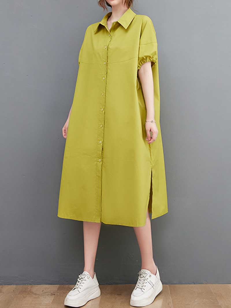 Plan Collar-Neck Cotton Shirt Dress - Image 8