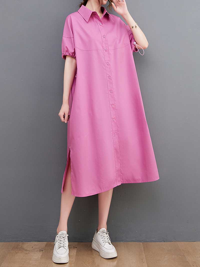 Plan Collar-Neck Cotton Shirt Dress - Image 9