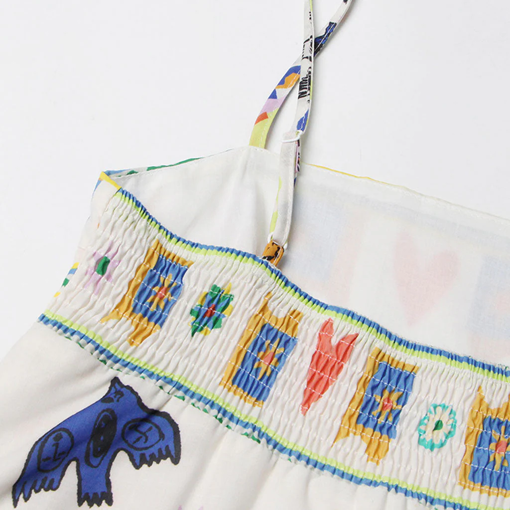Playful Boho Printed Spaghetti Strap Smocked Back Babydoll Midi SunDress - Image 4