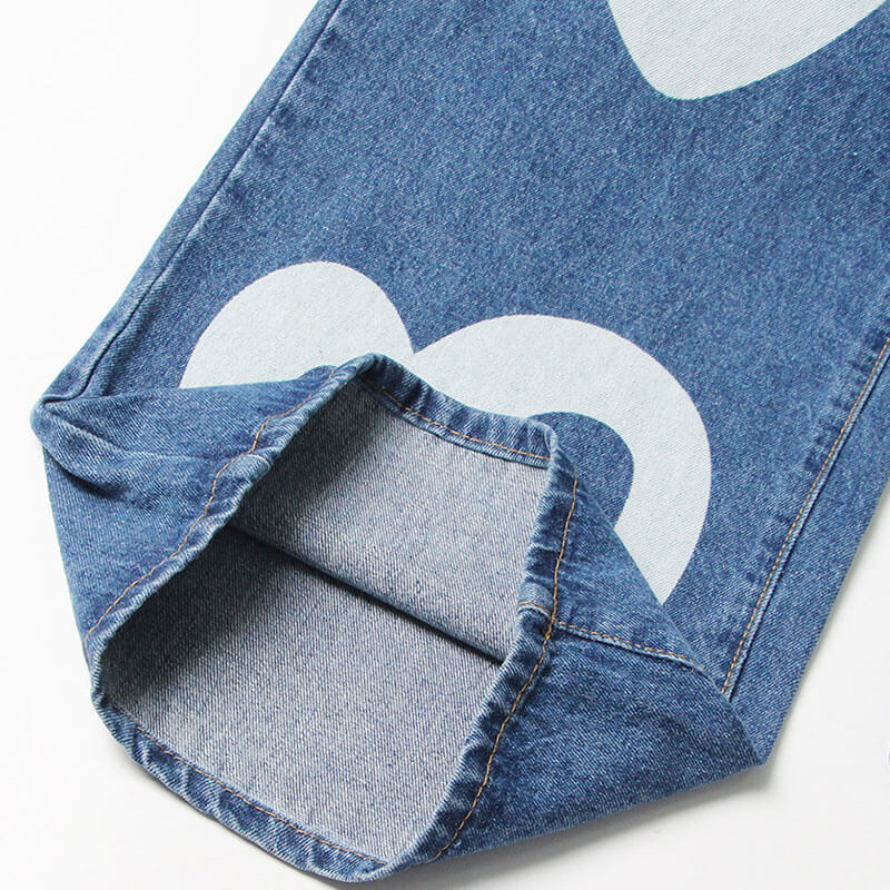 Playful Contrast Heart Print Straight Leg High Waist Denim Boyfriend Jeans - Image 6