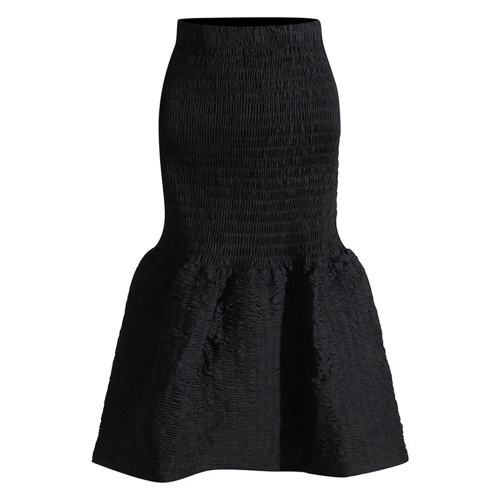 Playful Smocked Flounce Hem High Waist Fit and Flare Midi Skirt - Image 2