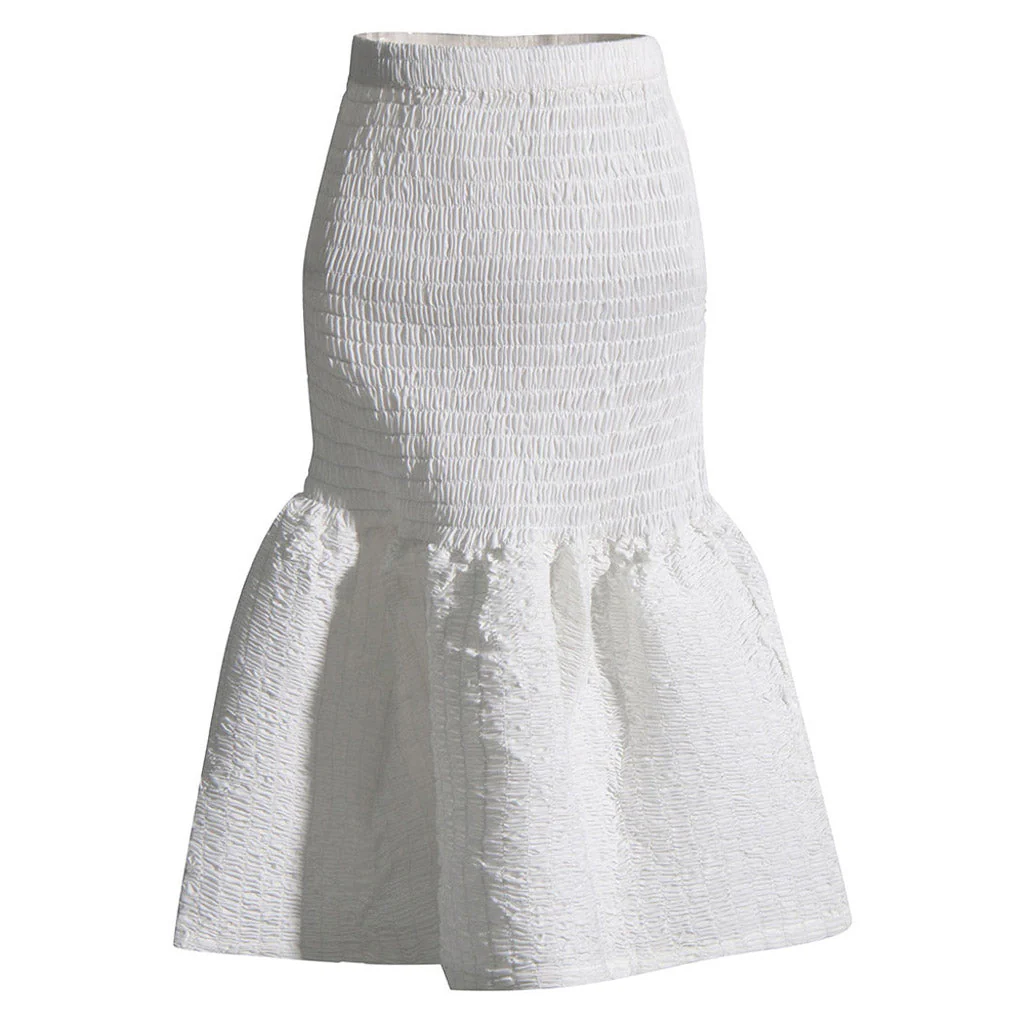 Playful Smocked Flounce Hem High Waist Fit and Flare Midi Skirt - Image 3