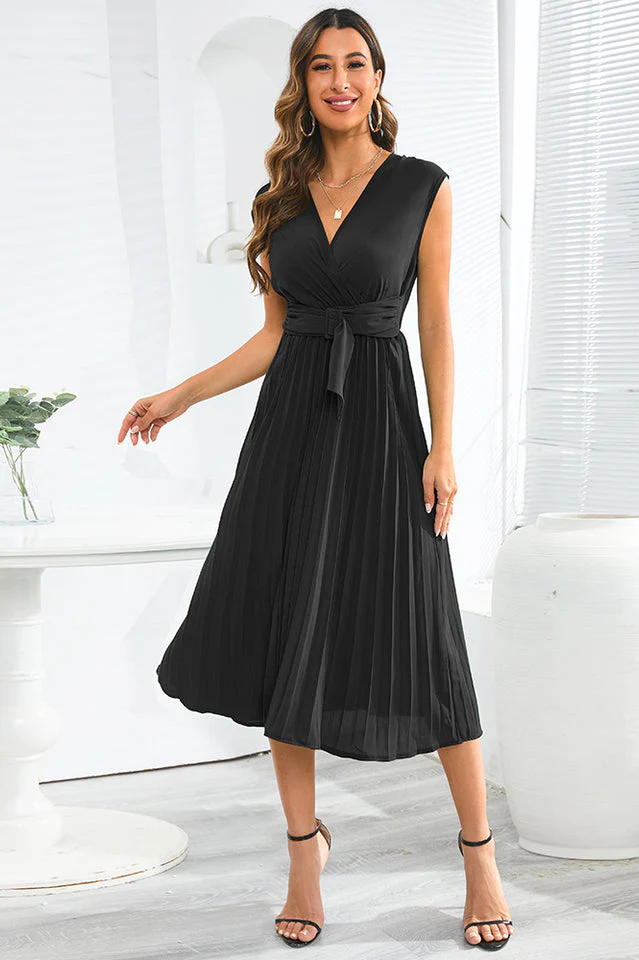 Pleated Belted Midi Dress - Image 11