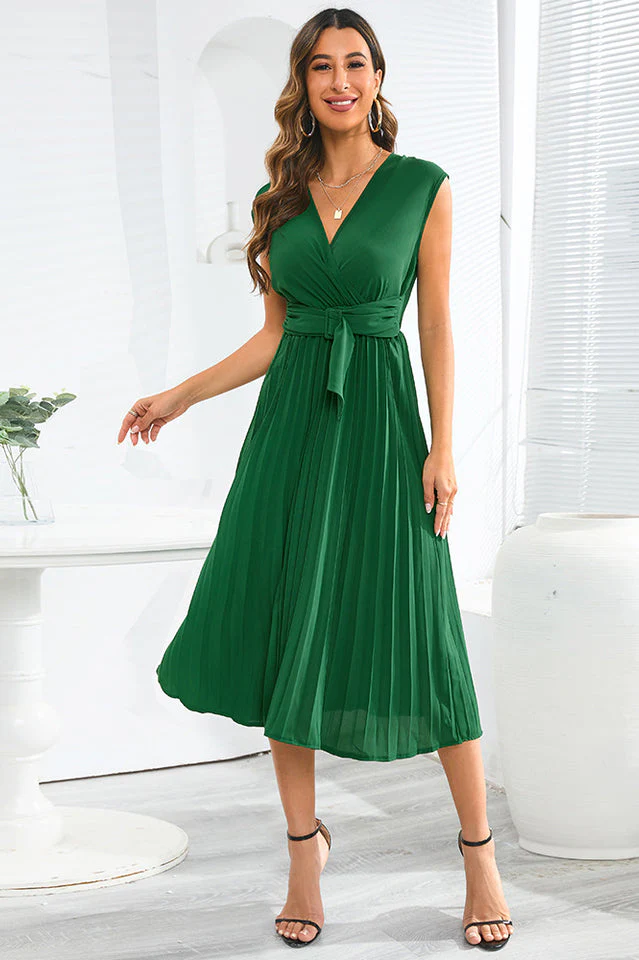 Pleated Belted Midi Dress - Image 15