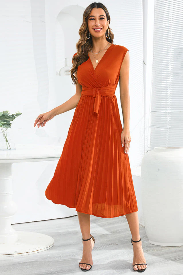 Pleated Belted Midi Dress - Image 3