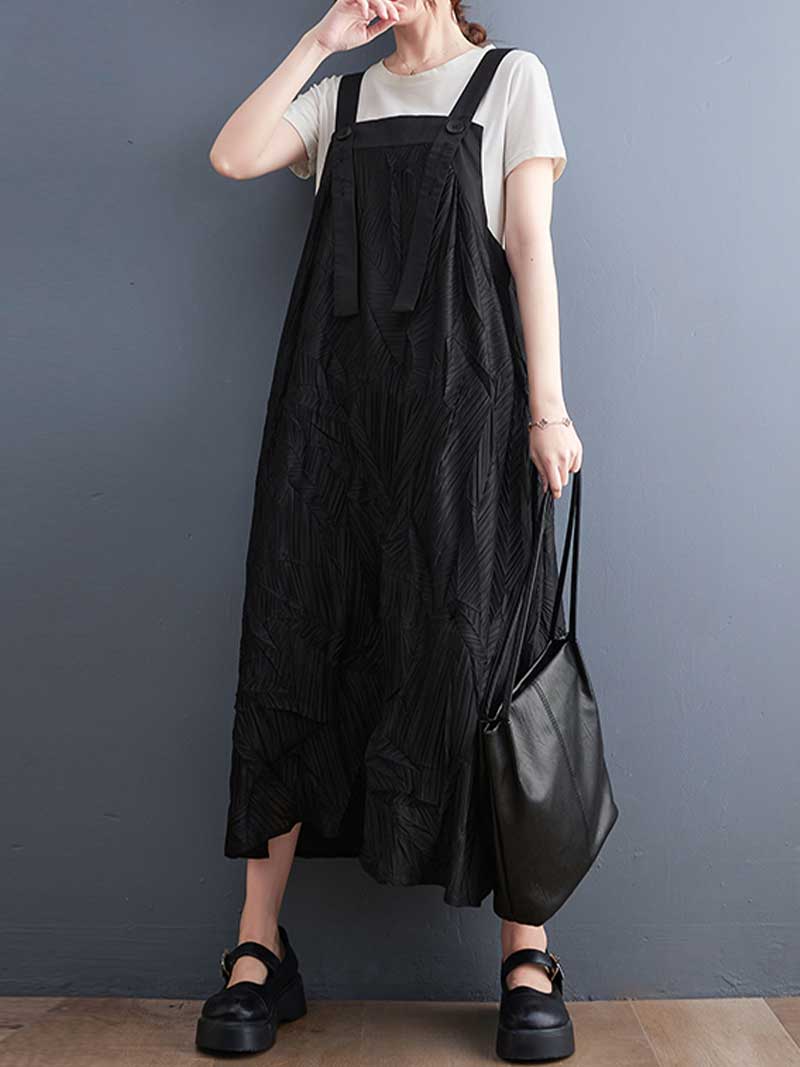 Pleated Cotton Black Color  Salopette Dress - Image 4