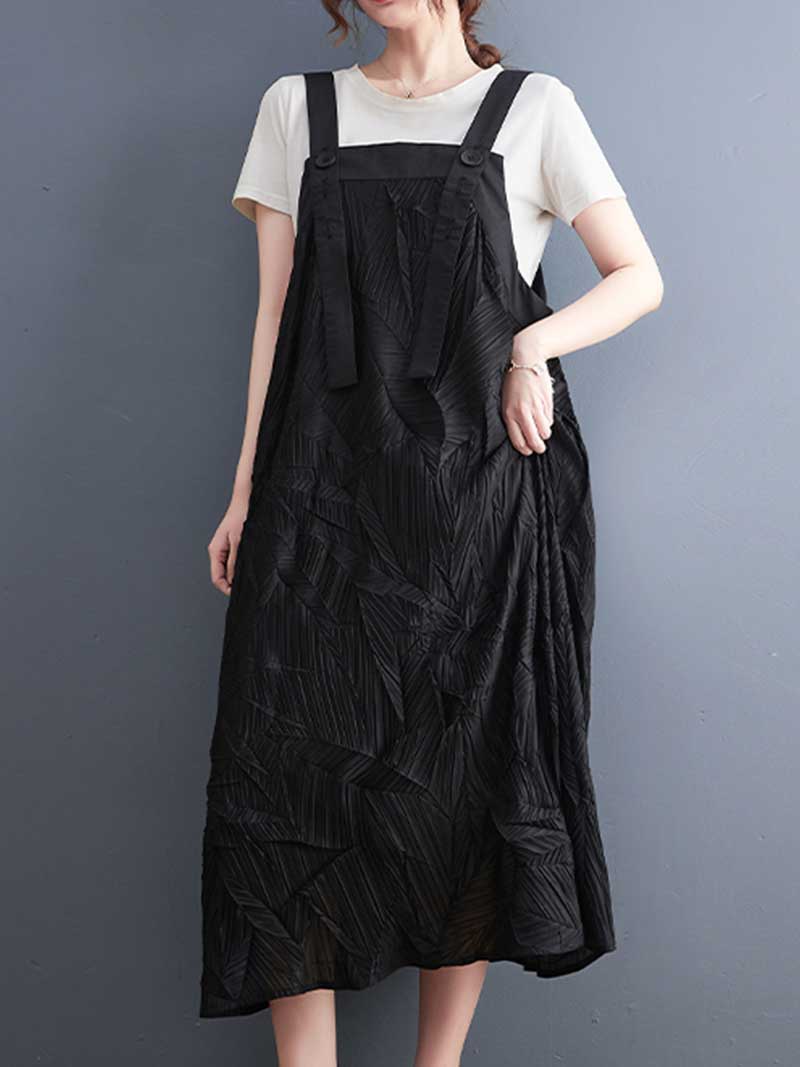 Pleated Cotton Black Color  Salopette Dress - Image 5