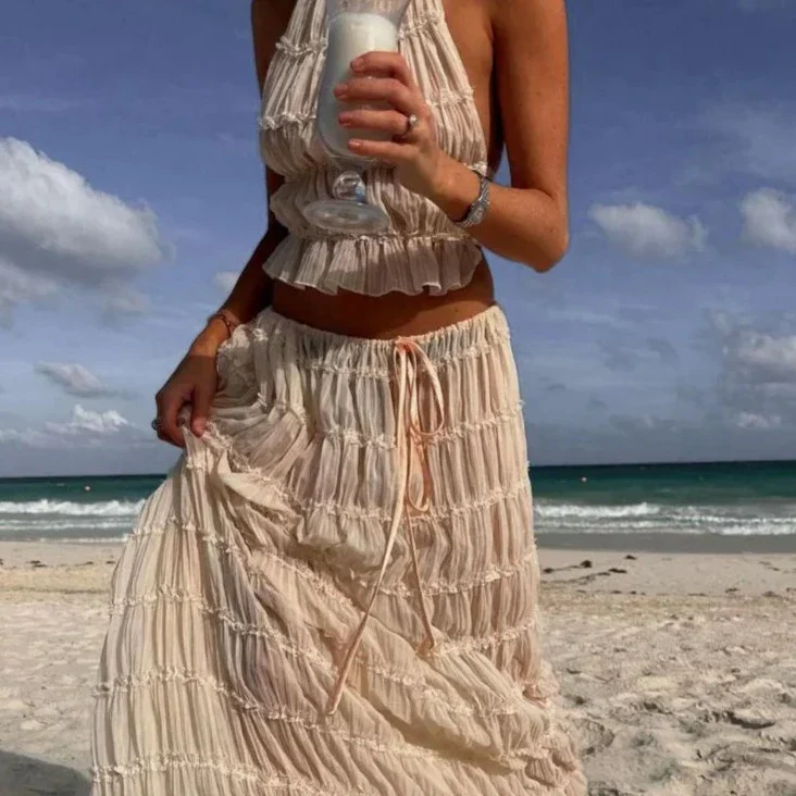 SLAVA PLEATED CROP TOP and Long Skirt SET - Image 10