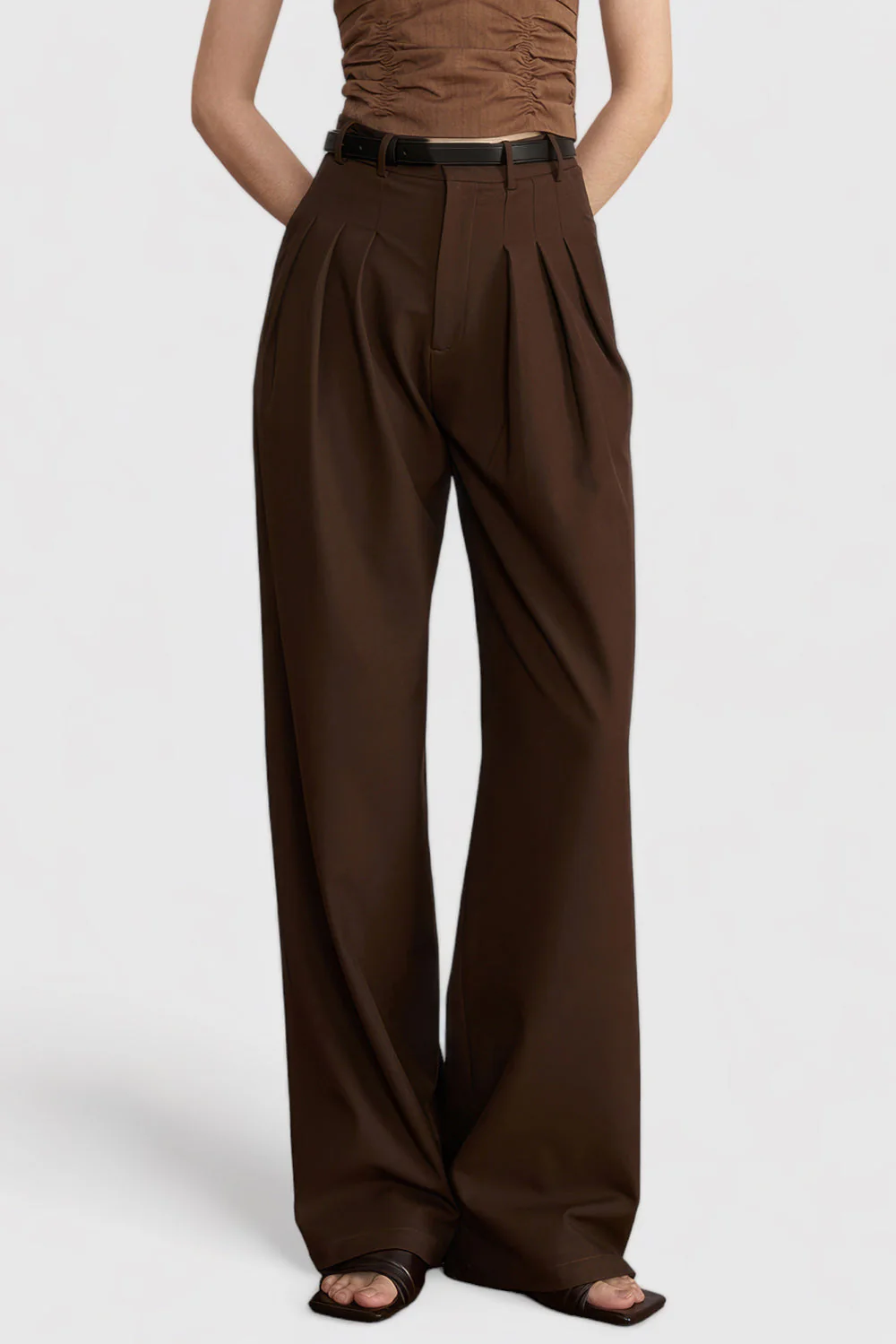 Pleated Full Length Trousers - Brown - Image 3
