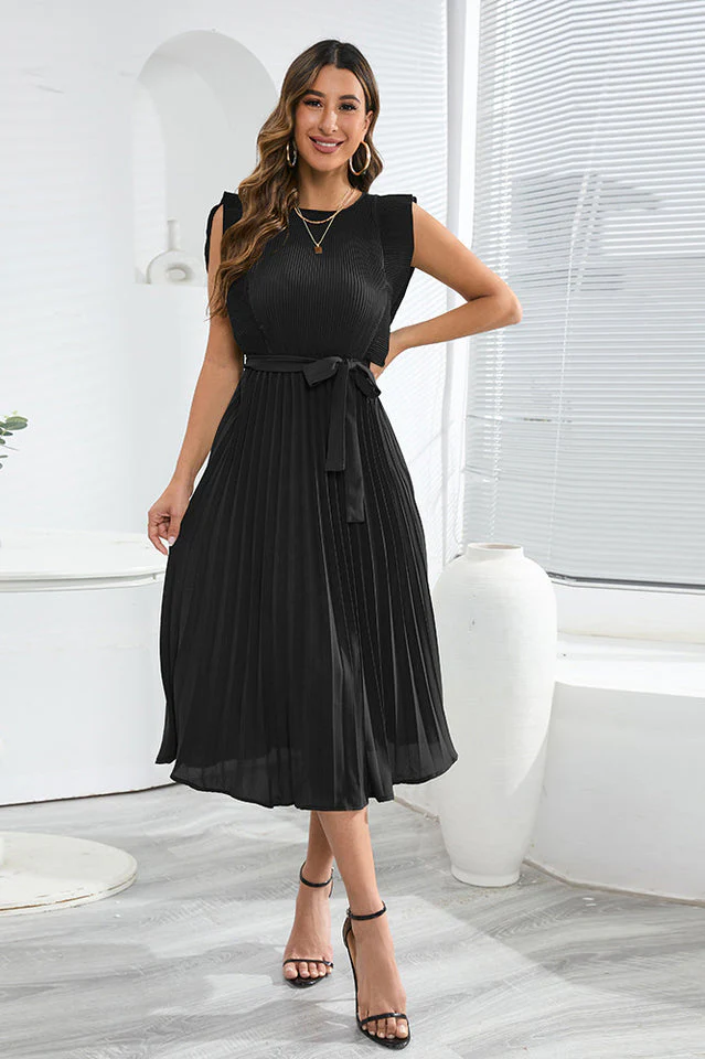Pleated Hem Belted Midi Dress - Image 10