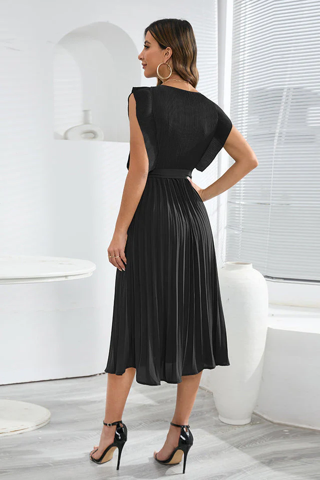 Pleated Hem Belted Midi Dress - Image 12