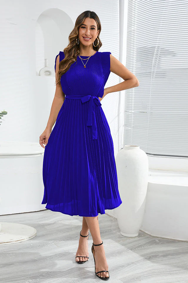 Pleated Hem Belted Midi Dress - Image 7