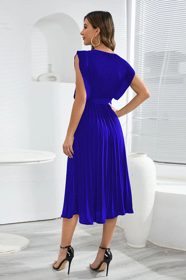 Pleated Hem Belted Midi Dress - Image 9
