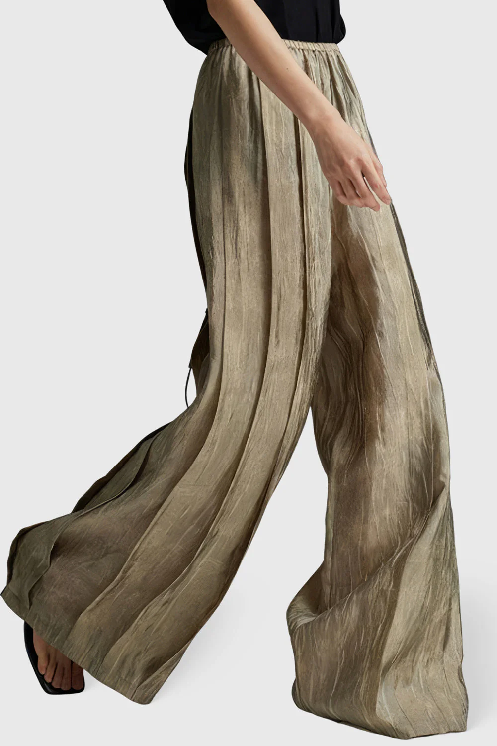 Pleated Wide Trousers - Beige - Image 2