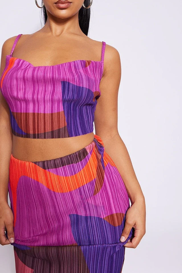 Plisse Strappy Cow Neck Top + Skirt Set - Image 10