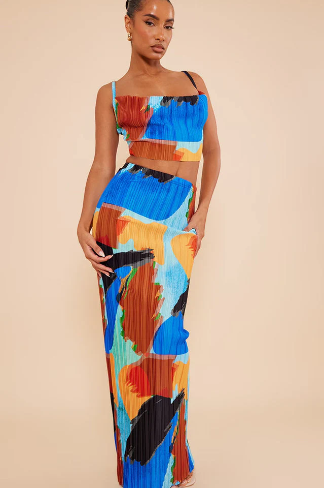 Plisse Strappy Cow Neck Top + Skirt Set - Image 12